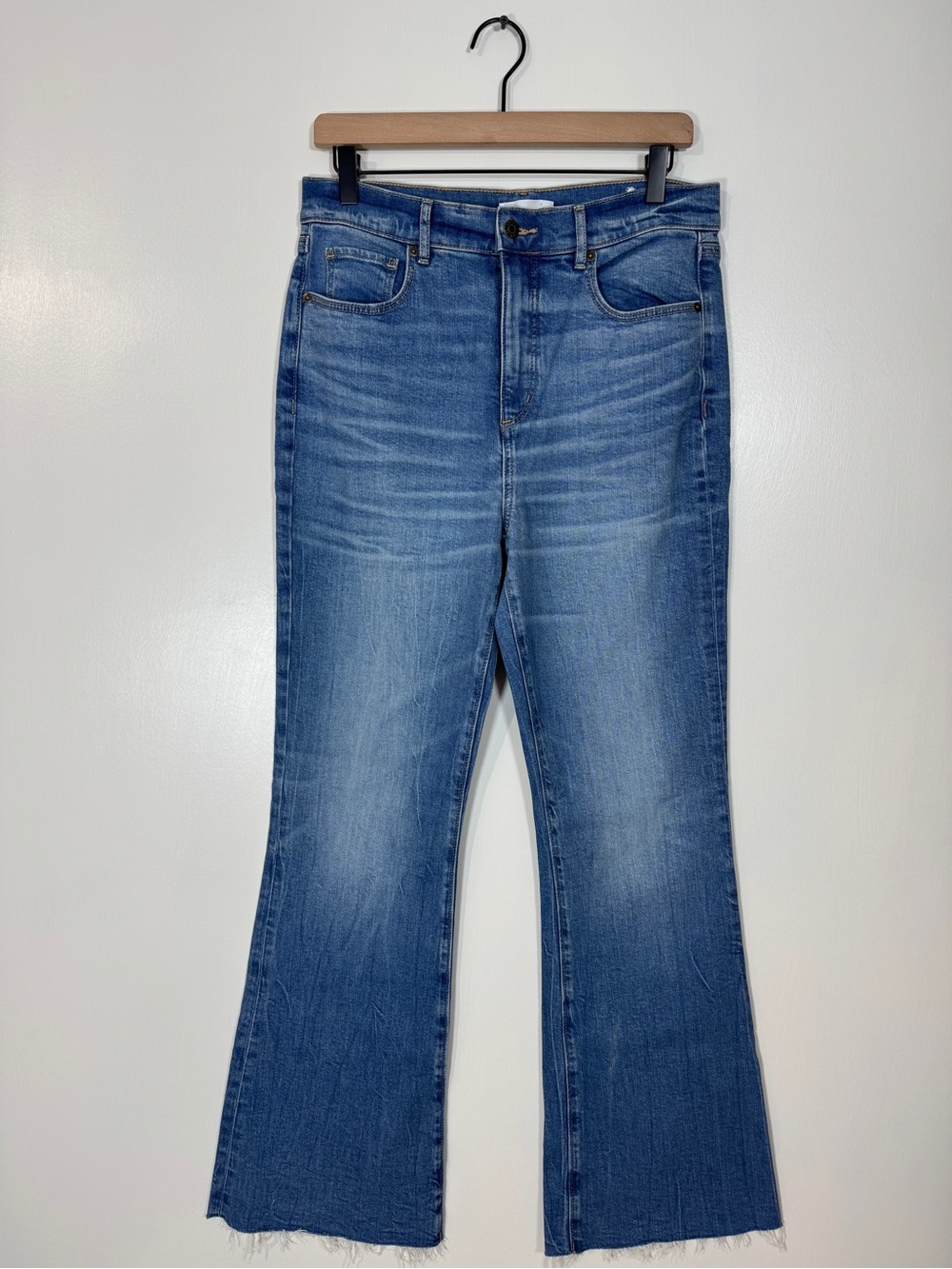 WJ406 {LOFT} "The Slim Flare" Blue High Rise Bootcut Raw Hem Jeans